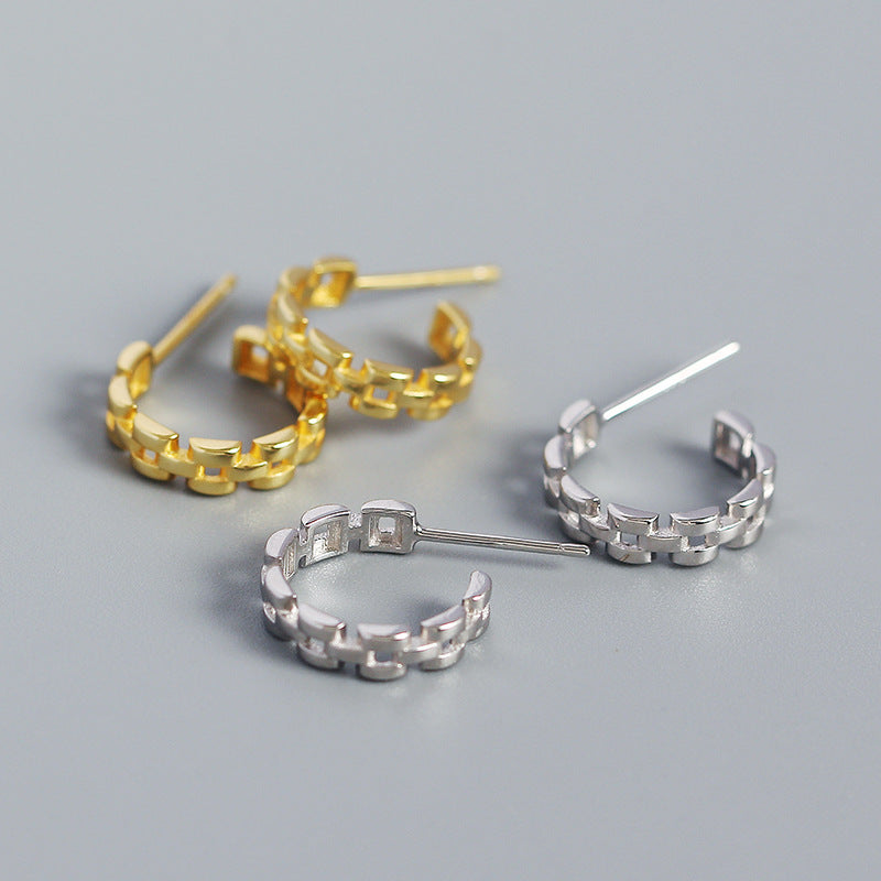 Lovcia Gold Tone 925 Silver C Shape Hoop Earrings 10.5mm-Earrings-Rhodium-Rhodium