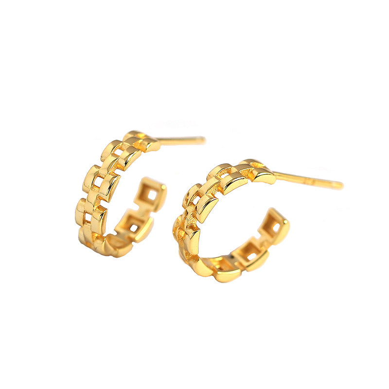 Lovcia Gold Tone 925 Silver C Shape Hoop Earrings 10.5mm-Earrings-Rhodium-Rhodium
