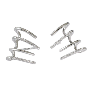 Lovcia Gold Tone 925 Silver CZ Shape Lines Stud Earrings-Earrings-Rhodium-Rhodium