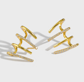 Lovcia Gold Tone 925 Silver CZ Shape Lines Stud Earrings-Earrings-Yellow Gold-Yellow Gold