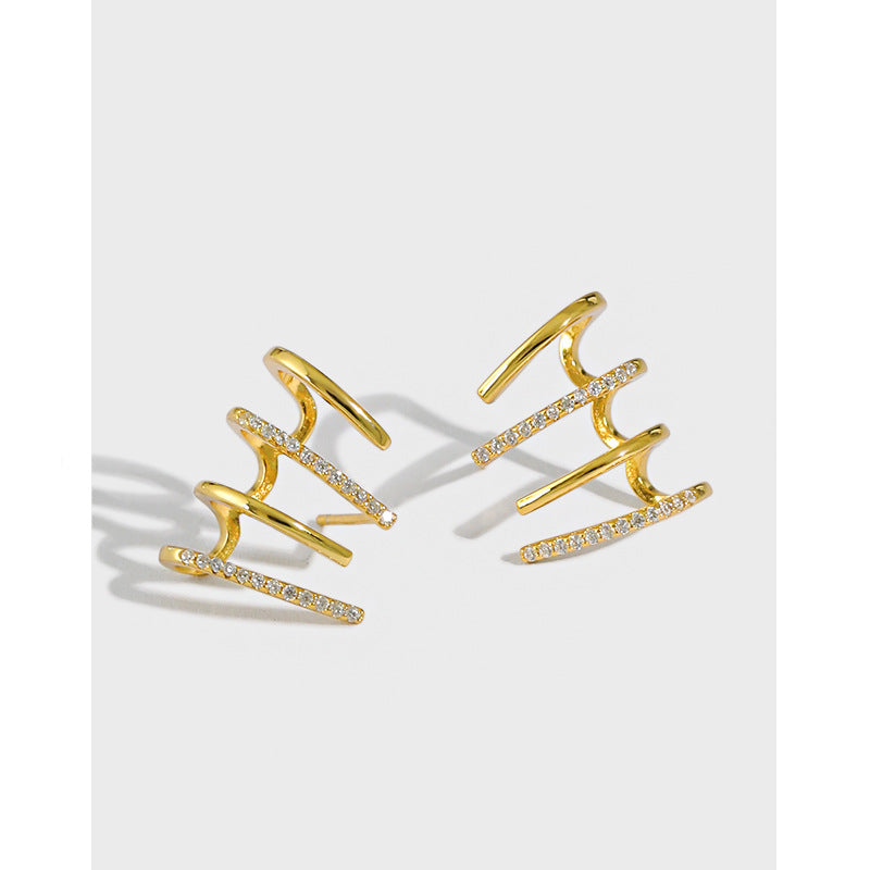 Lovcia Gold Tone 925 Silver CZ Shape Lines Stud Earrings-Earrings-Yellow Gold-Yellow Gold