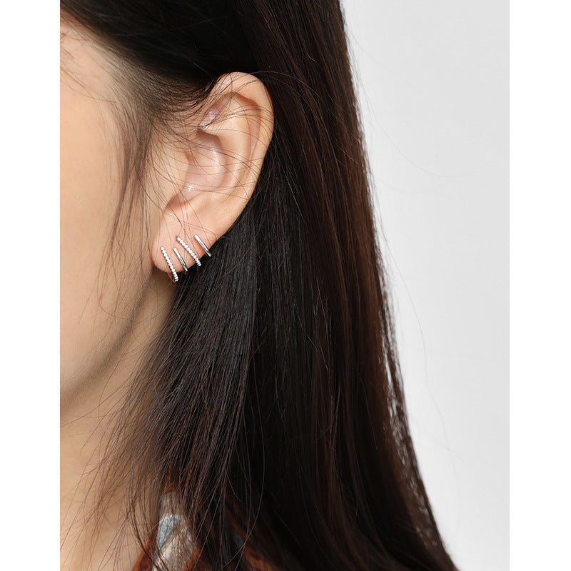 Lovcia Gold Tone 925 Silver CZ Shape Lines Stud Earrings-Earrings-Yellow Gold-Yellow Gold