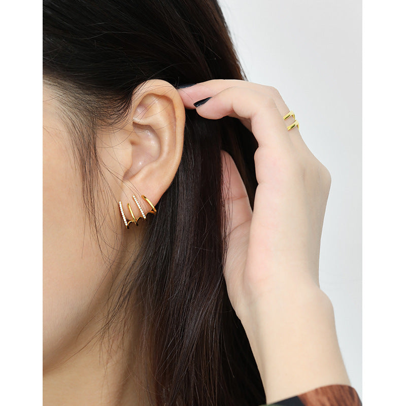 Lovcia Gold Tone 925 Silver CZ Shape Lines Stud Earrings-Earrings-Yellow Gold-Yellow Gold