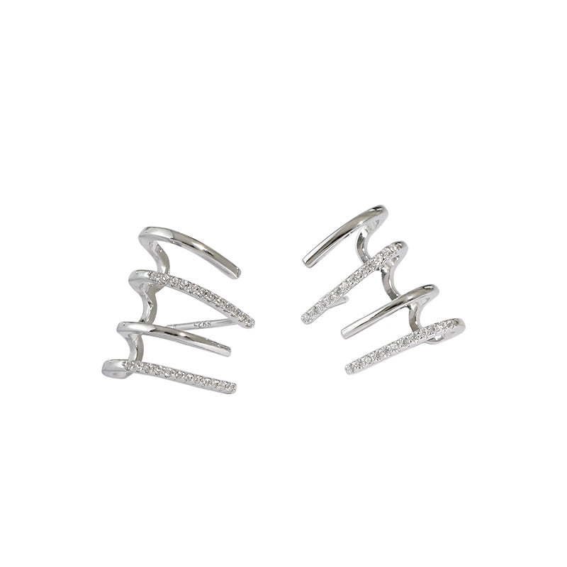 Lovcia Gold Tone 925 Silver CZ Shape Lines Stud Earrings-Earrings-Yellow Gold-Yellow Gold