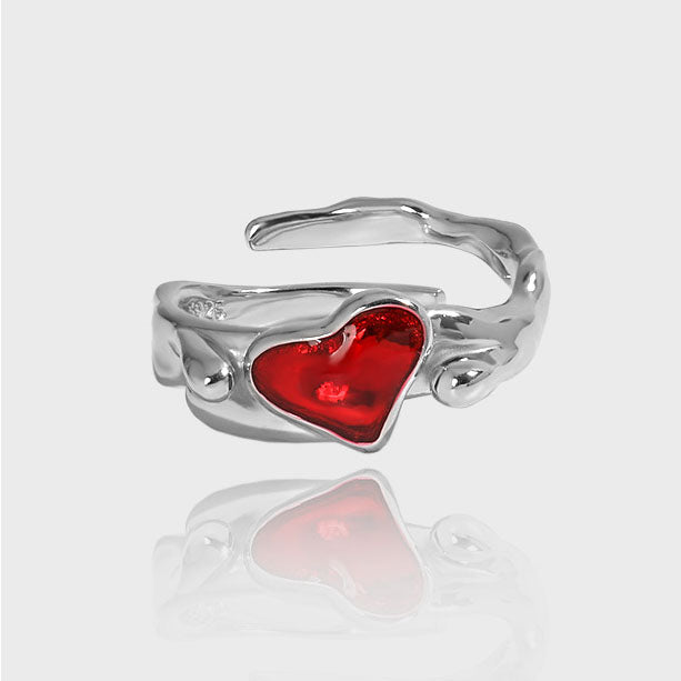 Lovcia Gold Tone 925 Silver Heart CZ Ring Adjustable-Rings-Yellow Gold-Yellow Gold