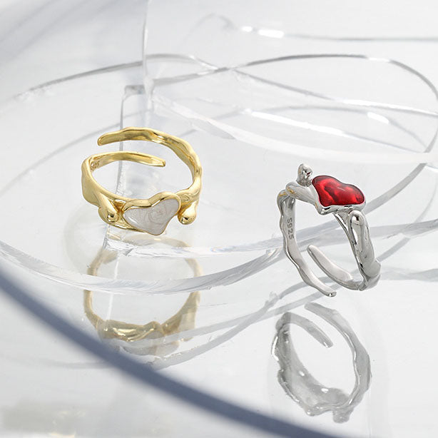 Lovcia Gold Tone 925 Silver Heart CZ Ring Adjustable-Rings-Yellow Gold-Yellow Gold