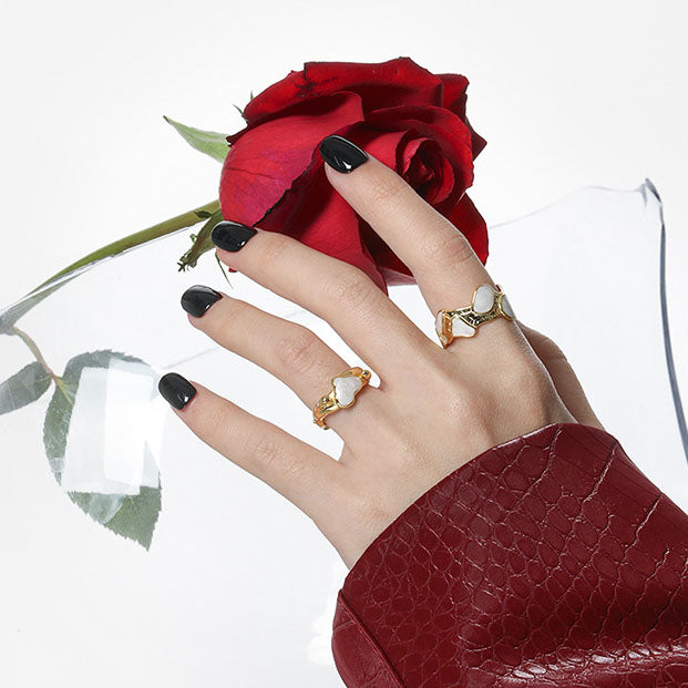 Lovcia Gold Tone 925 Silver Heart CZ Ring Adjustable-Rings-Yellow Gold-Yellow Gold