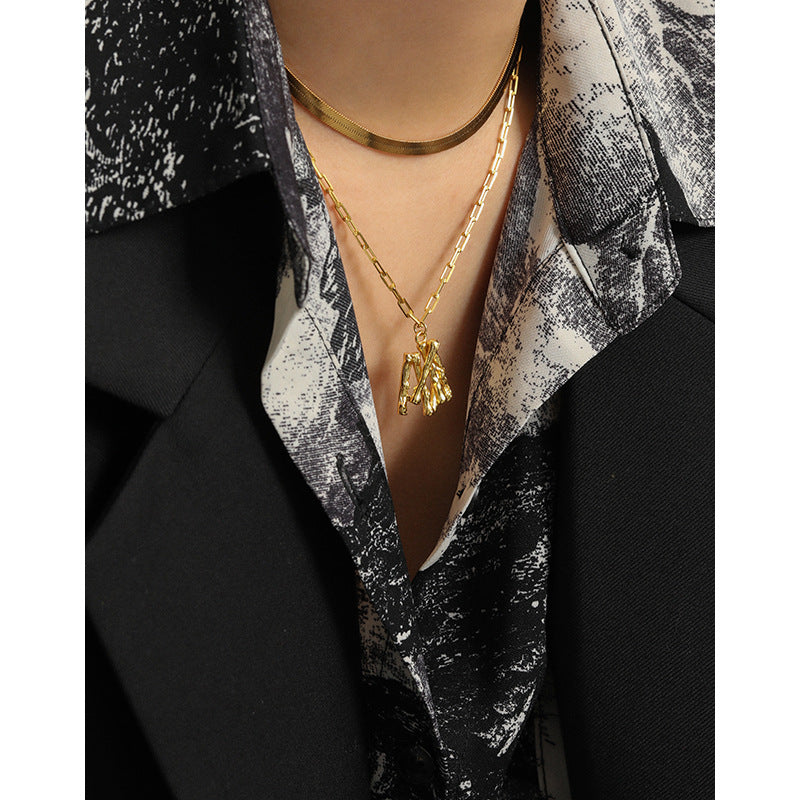 Lovcia Gold Tone 925 Silver Necklace Branch Pendant-Necklaces-Yellow Gold-Yellow Gold