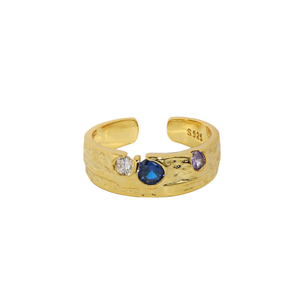 Lovcia Gold Tone 925 Sterling Adjustable Ring CZ Stones-Rings-Yellow Gold-Yellow Gold