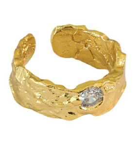 Lovcia Gold Tone 925 Sterling Silver Adjustable CZ Ring-Rings-Yellow Gold-Yellow Gold