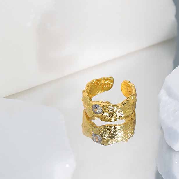 Lovcia Gold Tone 925 Sterling Silver Adjustable CZ Ring-Rings-Yellow Gold-Yellow Gold