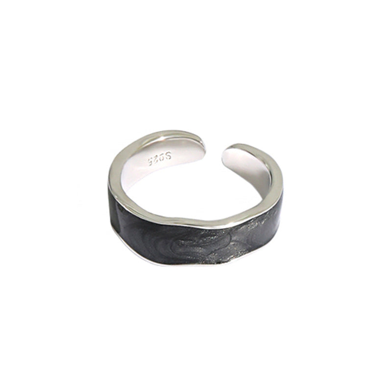Lovcia Gold Tone 925 Sterling Silver Adjustable Epoxy Ring-Rings-Rhodium & Black Epoxy-Rhodium & Black Epoxy