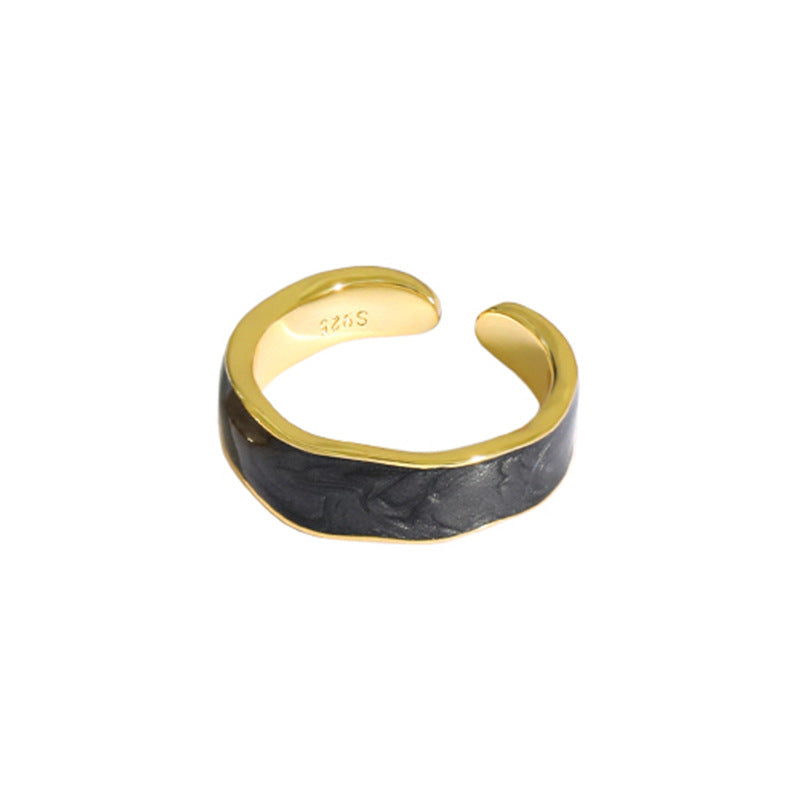 Lovcia Gold Tone 925 Sterling Silver Adjustable Epoxy Ring-Rings-Yellow Gold & Black Epoxy-Yellow Gold & Black Epoxy