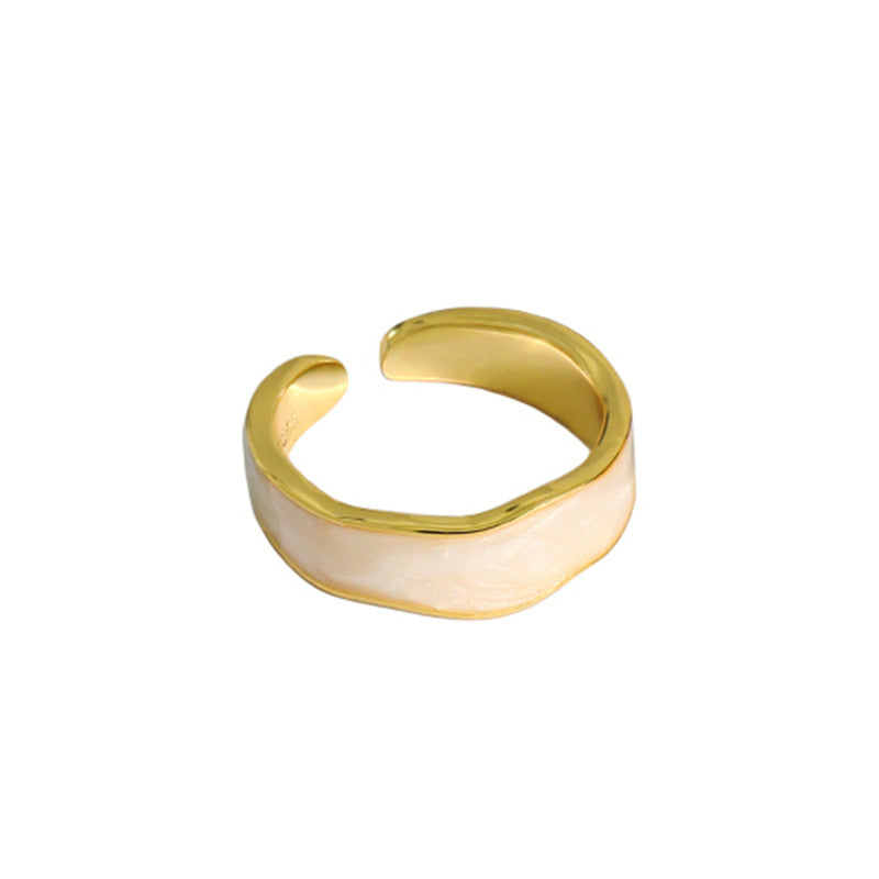 Lovcia Gold Tone 925 Sterling Silver Adjustable Epoxy Ring-Rings-Yellow Gold & White Epoxy-Yellow Gold & White Epoxy