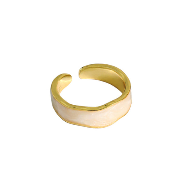 Lovcia Gold Tone 925 Sterling Silver Adjustable Epoxy Ring-Rings-Yellow Gold & White Epoxy-Yellow Gold & White Epoxy