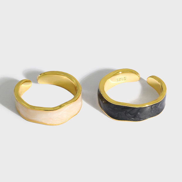 Lovcia Gold Tone 925 Sterling Silver Adjustable Epoxy Ring-Rings-Yellow Gold & White Epoxy-Yellow Gold & White Epoxy