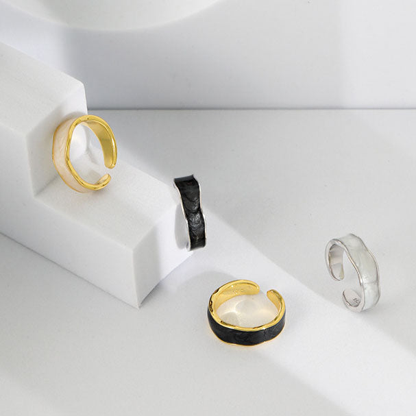 Lovcia Gold Tone 925 Sterling Silver Adjustable Epoxy Ring-Rings-Yellow Gold & White Epoxy-Yellow Gold & White Epoxy