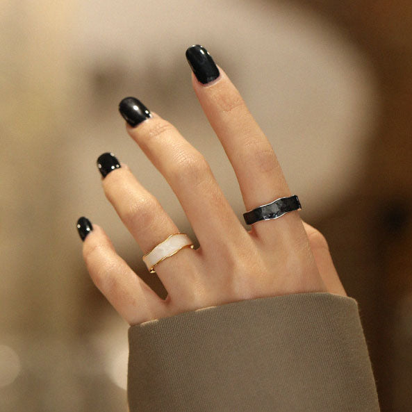 Lovcia Gold Tone 925 Sterling Silver Adjustable Epoxy Ring-Rings-Yellow Gold & White Epoxy-Yellow Gold & White Epoxy