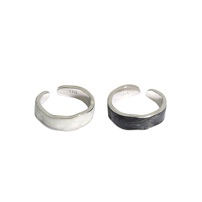 Lovcia Gold Tone 925 Sterling Silver Adjustable Epoxy Ring-Rings-Yellow Gold & White Epoxy-Yellow Gold & White Epoxy