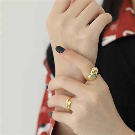 Lovcia Gold Tone 925 Sterling Silver Adjustable Heart Ring-Rings-Yellow Gold-