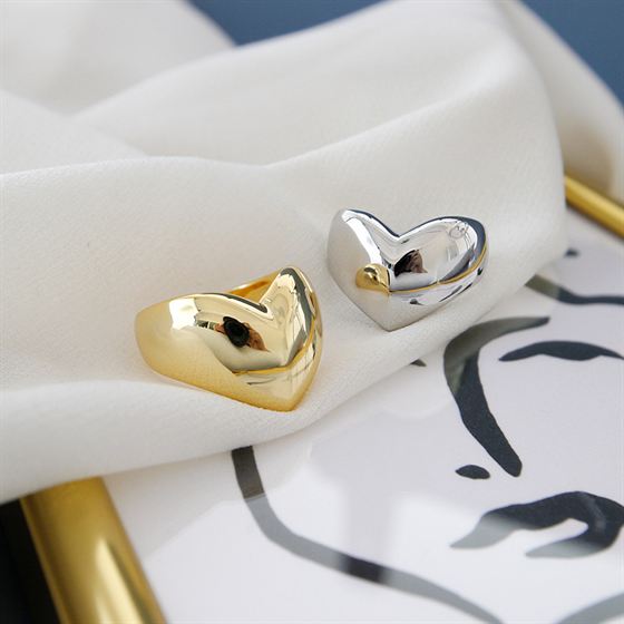 Lovcia Gold Tone 925 Sterling Silver Adjustable Heart Ring-Rings-Yellow Gold-