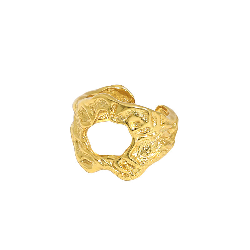 Lovcia Gold Tone 925 Sterling Silver Adjustable O Shape Ring-Rings-Yellow Gold-Yellow Gold