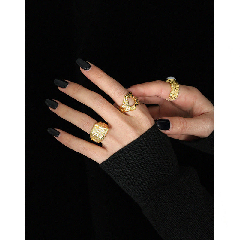 Lovcia Gold Tone 925 Sterling Silver Adjustable O Shape Ring-Rings-Yellow Gold-Yellow Gold