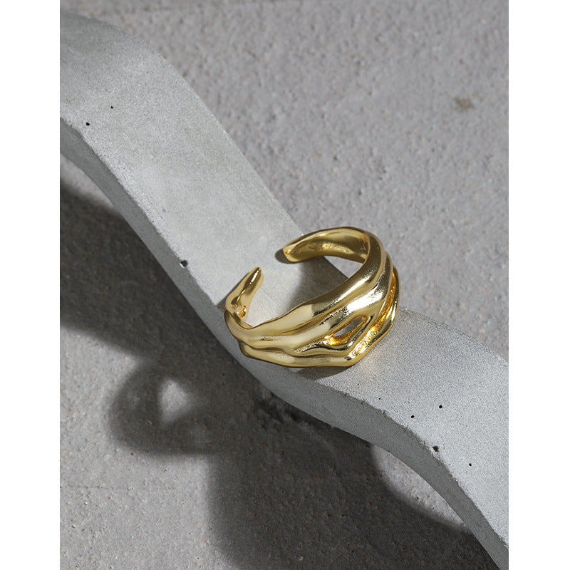 Lovcia Gold Tone 925 Sterling Silver Adjustable Ring-Rings-Yellow Gold-Yellow Gold