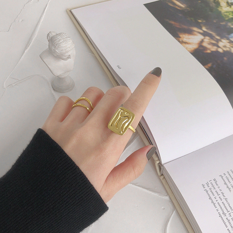Lovcia Gold Tone 925 Sterling Silver Adjustable Ring-Rings-Yellow Gold-Yellow Gold