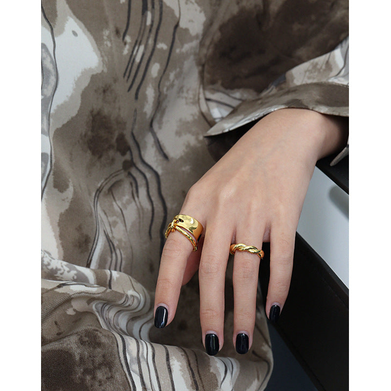 Lovcia Gold Tone 925 Sterling Silver Adjustable Ring-Rings-Yellow Gold-Yellow Gold