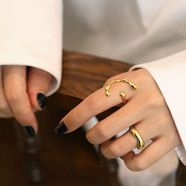 Lovcia Gold Tone 925 Sterling Silver Adjustable Ring-Rings-Yellow Gold-Yellow Gold