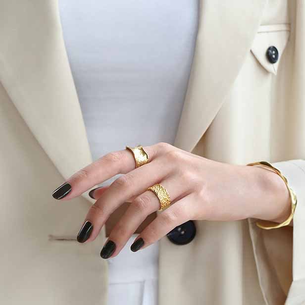 Lovcia Gold Tone 925 Sterling Silver Adjustable Ring-Rings-Yellow Gold-