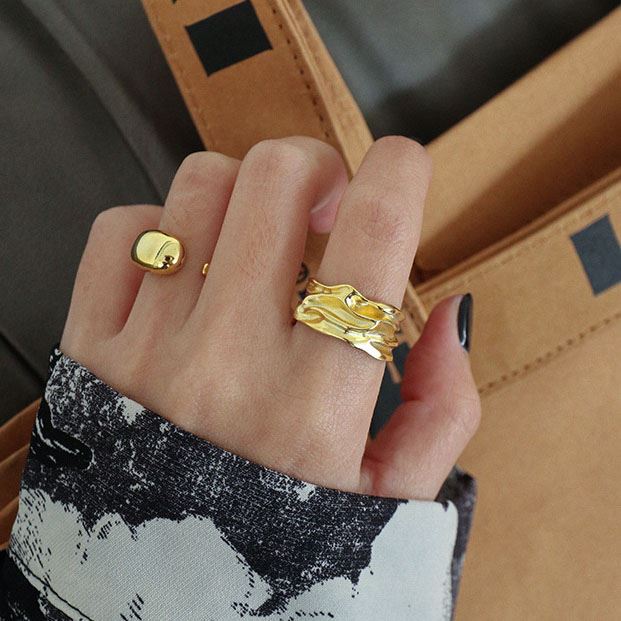 Lovcia Gold Tone 925 Sterling Silver Adjustable Ring-Rings-Yellow Gold-Yellow Gold