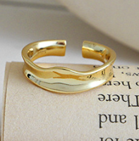 Lovcia Gold Tone 925 Sterling Silver Adjustable Wave Ring-Rings-Yellow Gold-Yellow Gold
