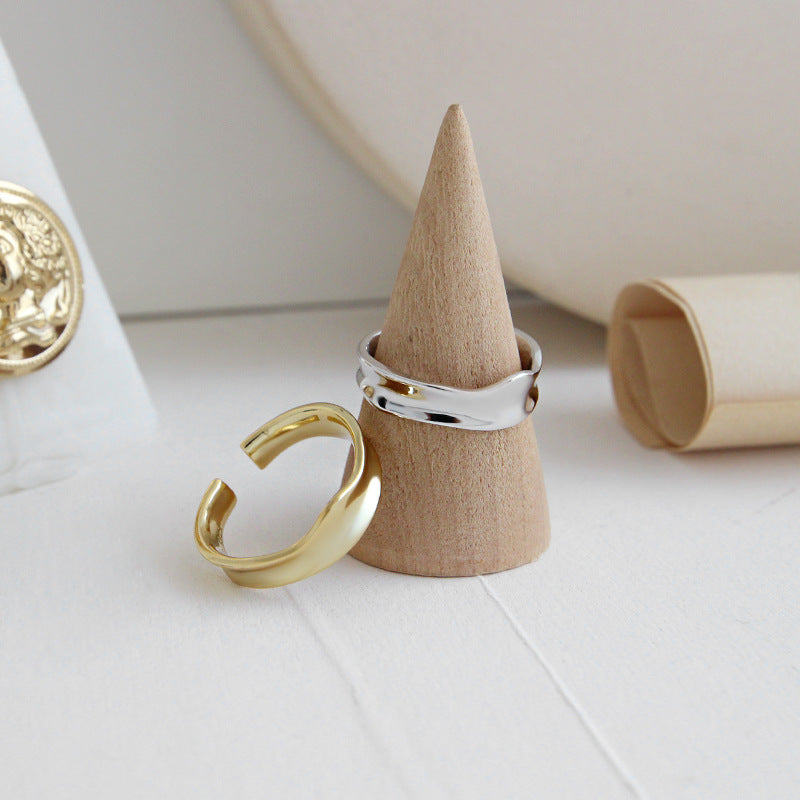 Lovcia Gold Tone 925 Sterling Silver Adjustable Wave Ring-Rings-Yellow Gold-Yellow Gold
