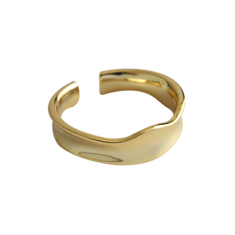 Lovcia Gold Tone 925 Sterling Silver Adjustable Wave Ring-Rings-Yellow Gold-Yellow Gold