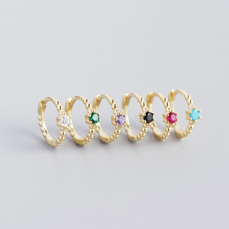 Lovcia Gold Tone 925 Sterling Silver CZ Huggie Hoops 10mm-Earrings-Yellow Gold & Turquoise-Yellow Gold & Turquoise