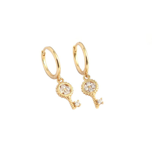 Lovcia Gold Tone 925 Sterling Silver Hoop Earrings Key Charm-Earrings-Yellow Gold-Yellow Gold