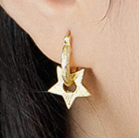Lovcia Gold Tone 925 Sterling Silver Hoop Earrings Stars-Earrings-Yellow Gold-Yellow Gold