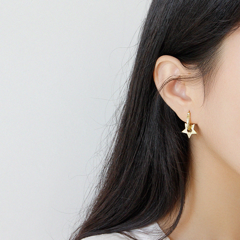 Lovcia Gold Tone 925 Sterling Silver Hoop Earrings Stars-Earrings-Yellow Gold-Yellow Gold
