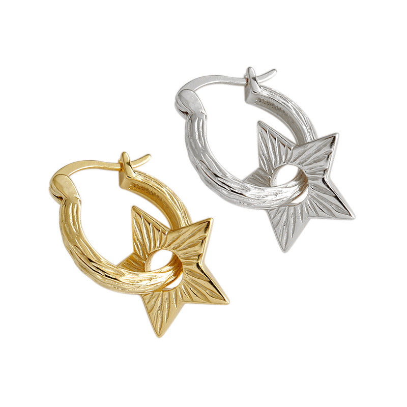 Lovcia Gold Tone 925 Sterling Silver Hoop Earrings Stars-Earrings-Yellow Gold-Yellow Gold