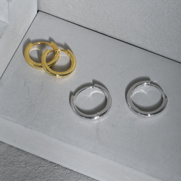 Lovcia Gold Tone 925 Sterling Silver Huggie Hoop Earrings-Earrings-Yellow Gold-12mm-Yellow Gold
