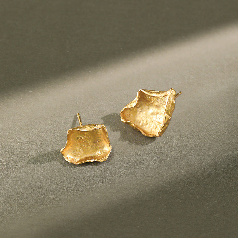 Lovcia Gold Tone 925 Sterling Silver Leaf Stud Earrings-Earrings-Yellow Gold-Yellow Gold