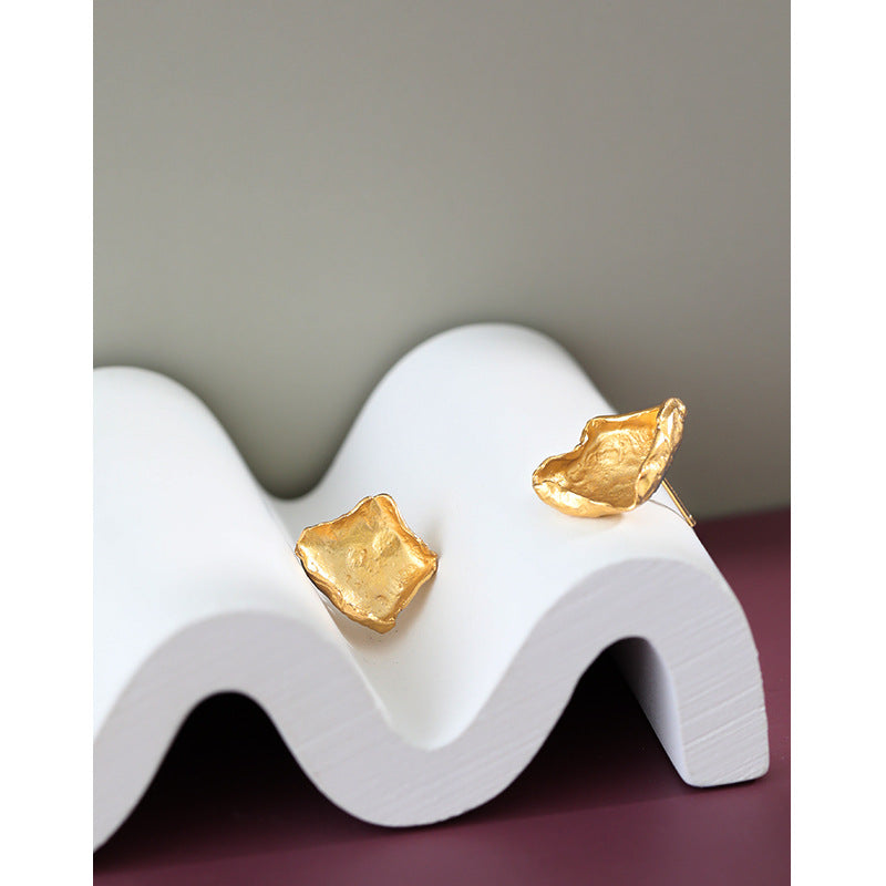 Lovcia Gold Tone 925 Sterling Silver Leaf Stud Earrings-Earrings-Yellow Gold-Yellow Gold