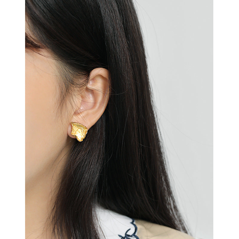 Lovcia Gold Tone 925 Sterling Silver Leaf Stud Earrings-Earrings-Yellow Gold-Yellow Gold