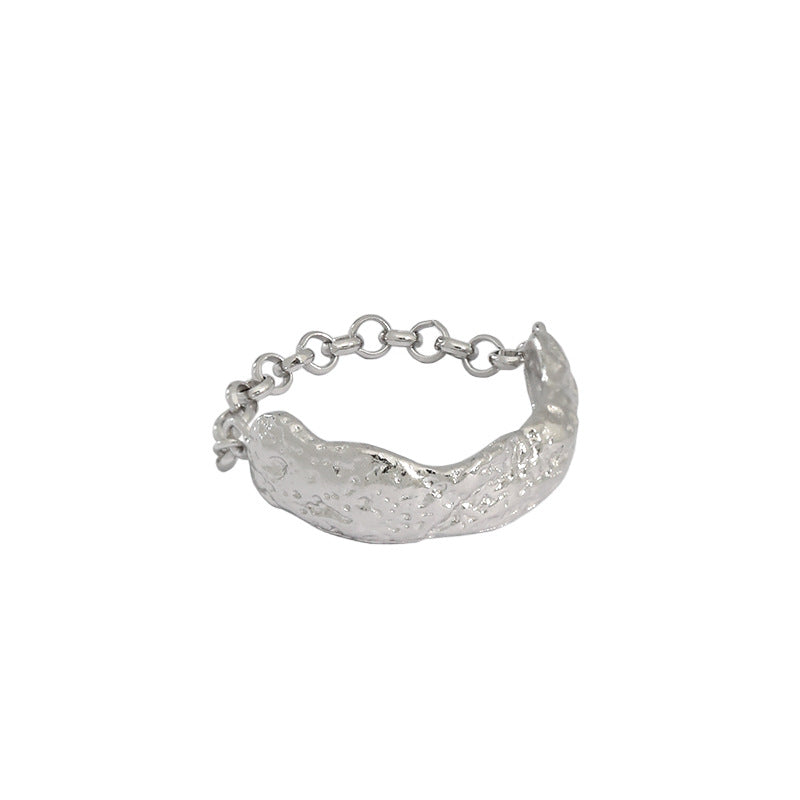 Lovcia Gold Tone 925 Sterling Silver Ring Irregular Chain-Rings-Us 8-Silver-Us 8
