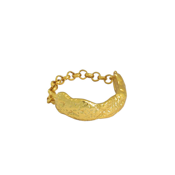 Lovcia Gold Tone 925 Sterling Silver Ring Irregular Chain-Rings-Us 8-Yellow Gold-