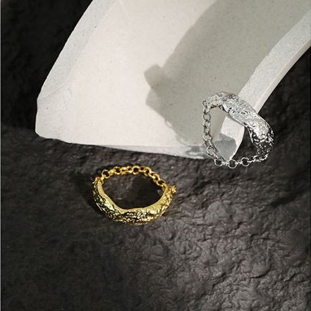 Lovcia Gold Tone 925 Sterling Silver Ring Irregular Chain-Rings-Us 8-Yellow Gold-Us 8