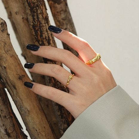 Lovcia Gold Tone 925 Sterling Silver Ring Irregular Chain-Rings-Us 8-Yellow Gold-Us 8
