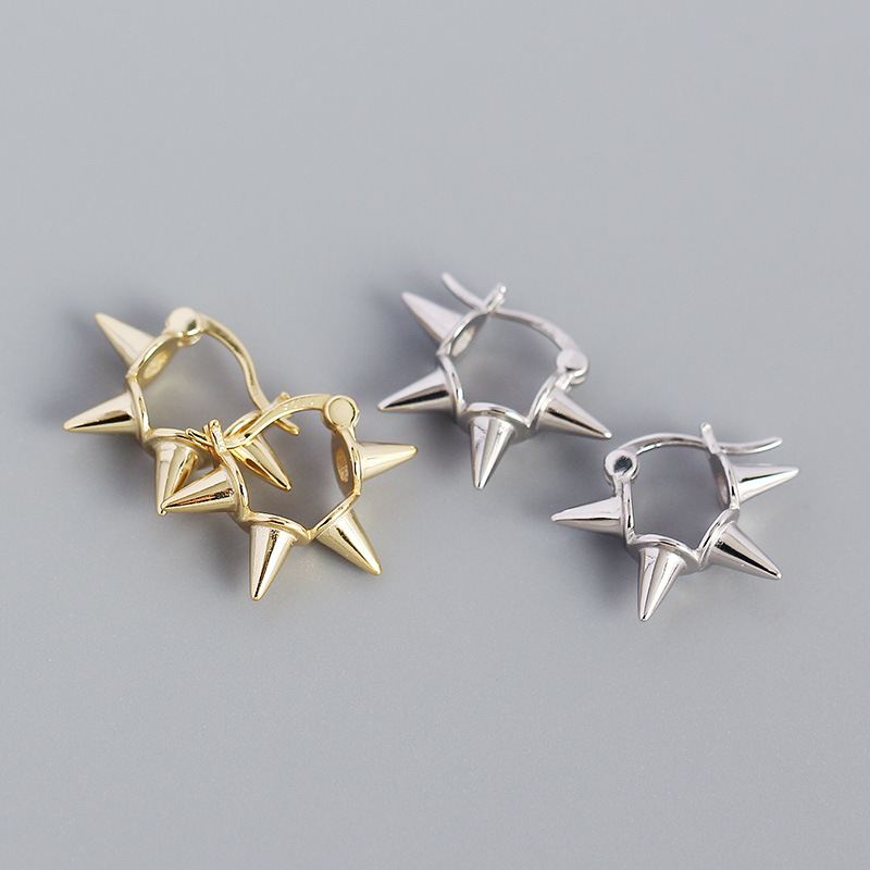 Lovcia Gold Tone 925 Sterling Silver Rivet Hoop Earrings-Earrings-Yellow Gold-Yellow Gold